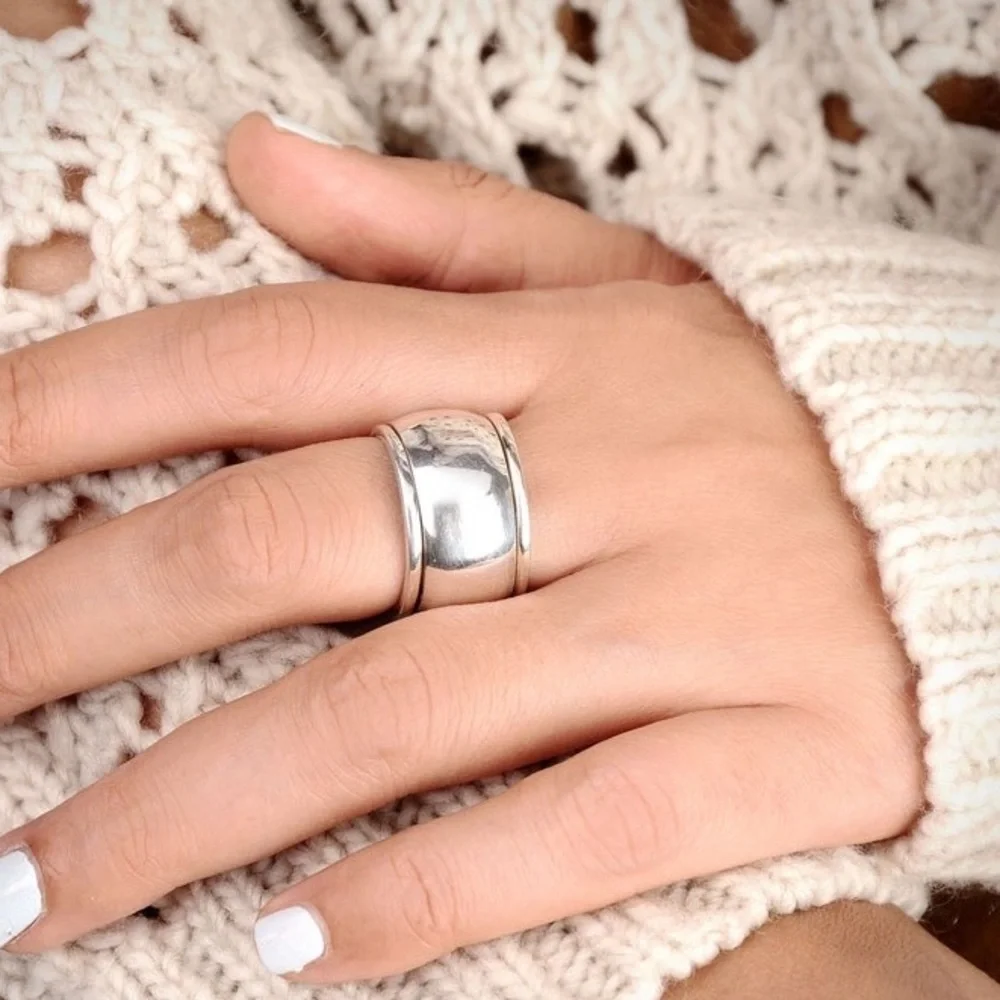 New Wide Band Smooth Polish Silver Gold Copper Band Ring /Chunky Cigar Band Ring - Picture 13 of 16